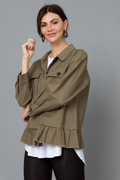 Ruffle Hem Jacket, Olive