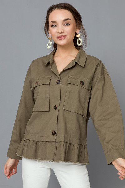 Ruffle Hem Jacket, Olive