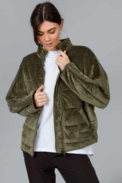 Velvet Quilted Jacket, Olive - Jackets / Coats / Vests / Blazers