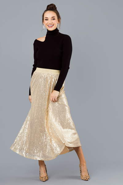 Sequin Maxi Skirt, Gold