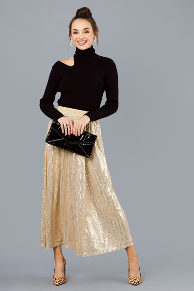 Sequin Maxi Skirt, Gold