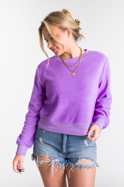 Crop Fleece Pullover, Purple