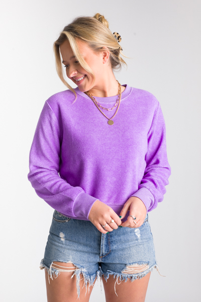 Crop Fleece Pullover, Purple