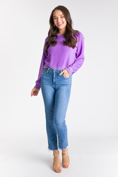 Crop Fleece Pullover, Purple