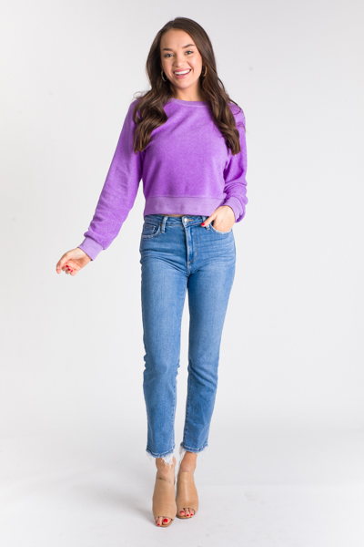 Crop Fleece Pullover, Purple