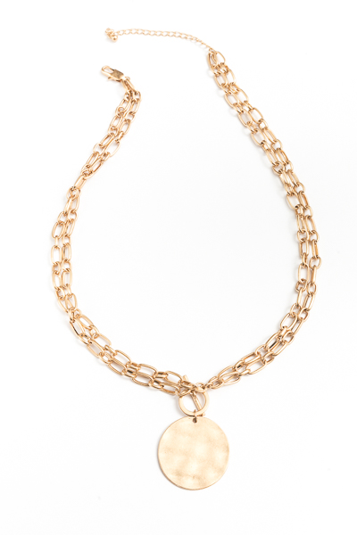 Disk 2 Row Chain Necklace, Gold
