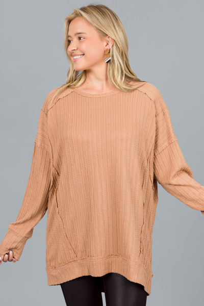 Rope Texture Pullover, Latte