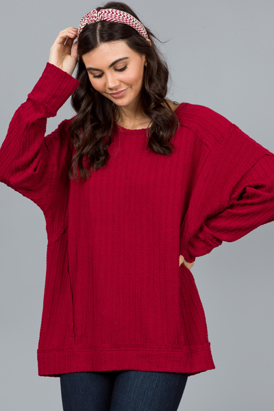 Rope Texture Pullover, Wine