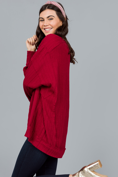 Rope Texture Pullover, Wine