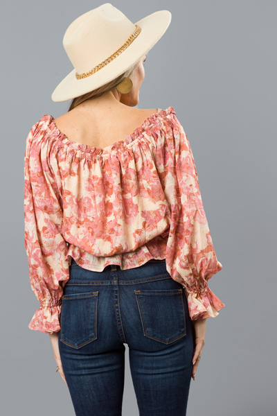 Floral Crop Blouse, Cream