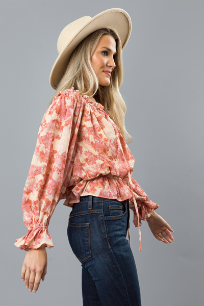 Floral Crop Blouse, Cream