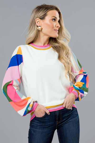 Geo Sleeves Sweater, Pink