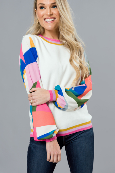 Geo Sleeves Sweater, Pink