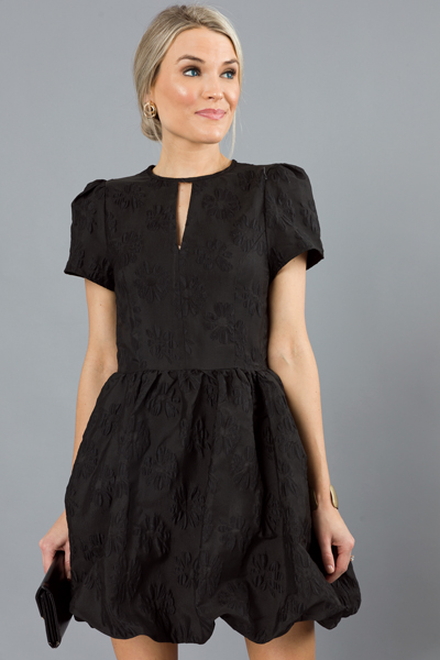 Floral Texture Bubble Dress, Black