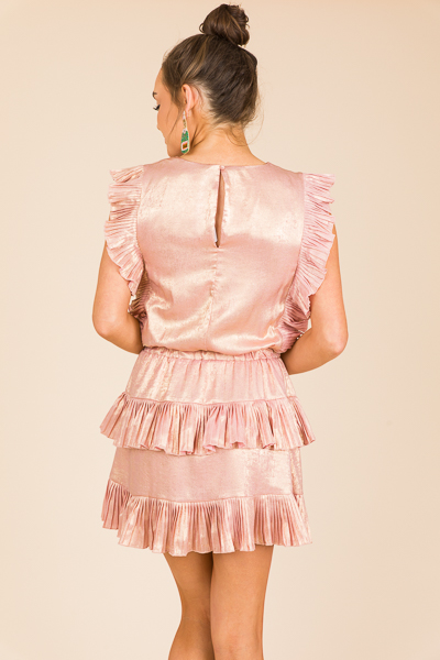 Gold Shimmer Pleat Dress, Pink