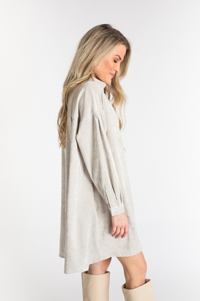 Corduroy Shirt Dress, Light Grey