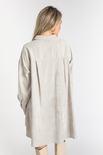 Corduroy Shirt Dress, Light Grey