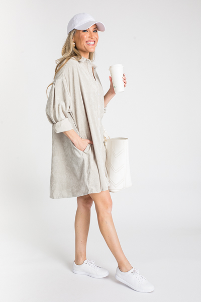 Corduroy Shirt Dress, Light Grey