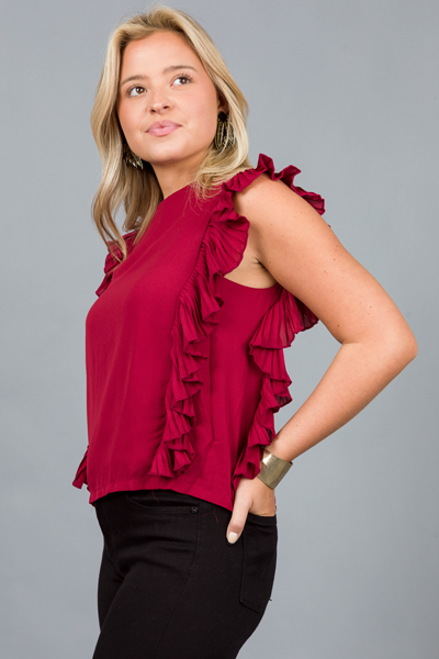 Side Show Pleat Blouse, Burgundy