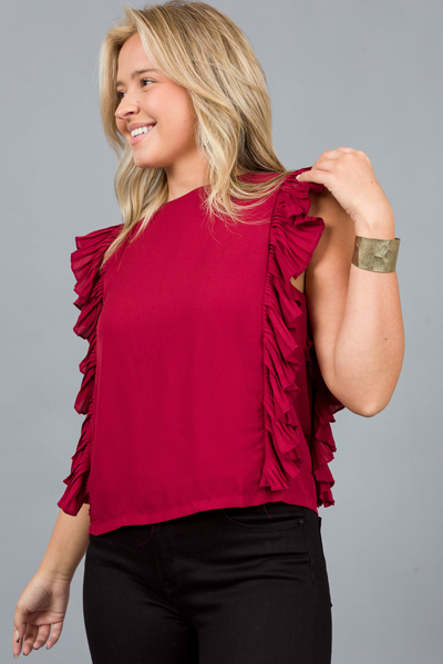 Side Show Pleat Blouse, Burgundy