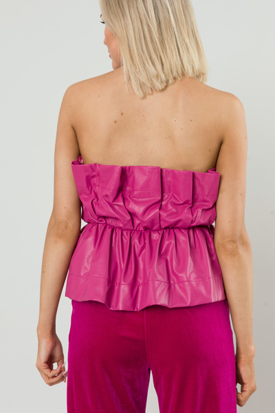 Leather Strapless Top, Magenta