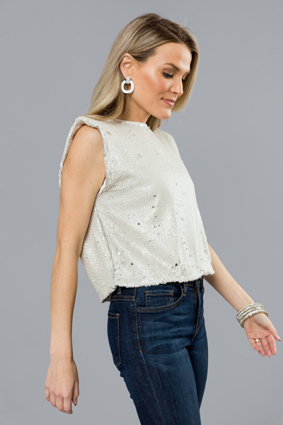 Flipside Sequin Top, Cream