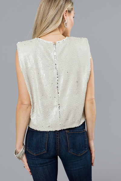 Flipside Sequin Top, Cream