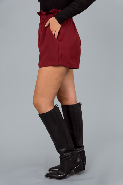 Ruffle Waist Shorts, Burgundy