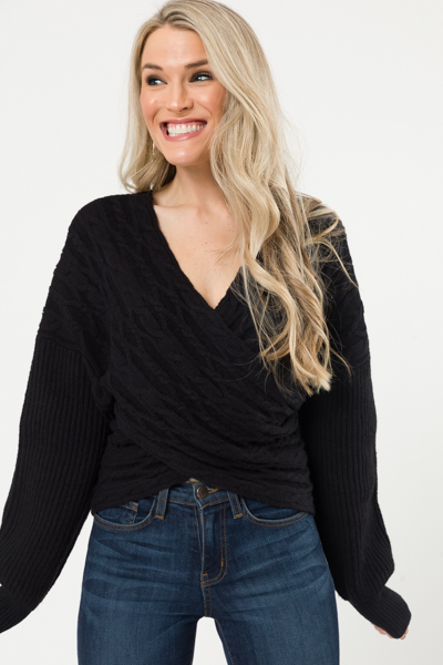 Wrapped Crop Sweater, Black