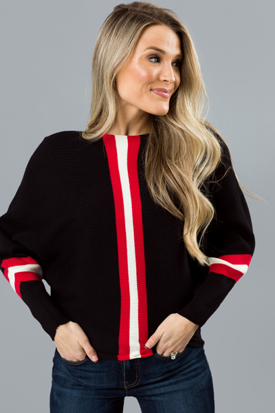 Red Stripe Rib Sweater, Black