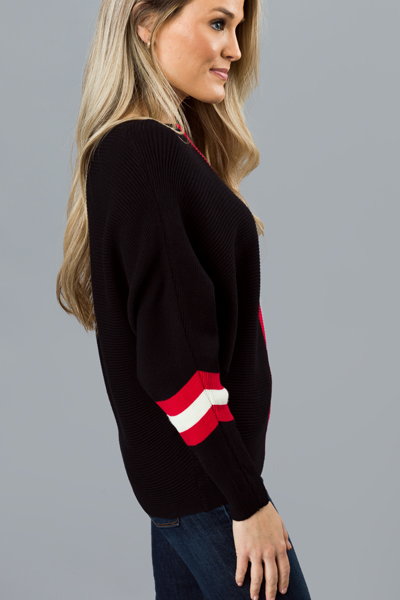 Red Stripe Rib Sweater, Black