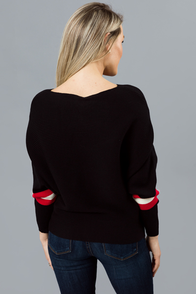Red Stripe Rib Sweater, Black