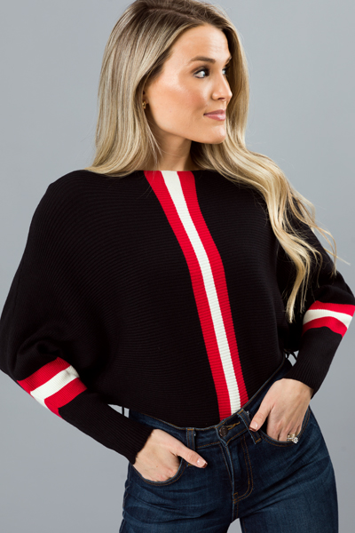 Red Stripe Rib Sweater, Black