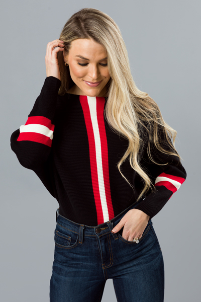 Red Stripe Rib Sweater, Black