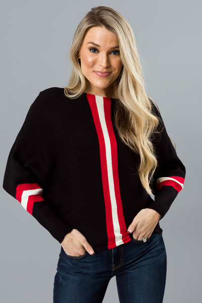 Red Stripe Rib Sweater, Black