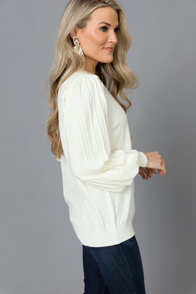 Solid Puff Sweater, Ivory