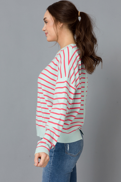 Donya Stripe Sweater, Aqua