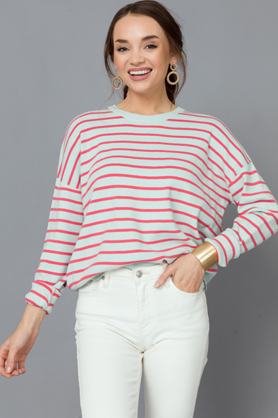 Donya Stripe Sweater, Aqua