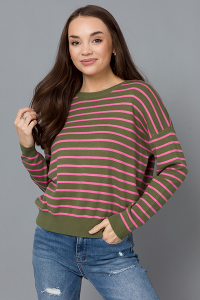 Donya Stripe Sweater, Olive