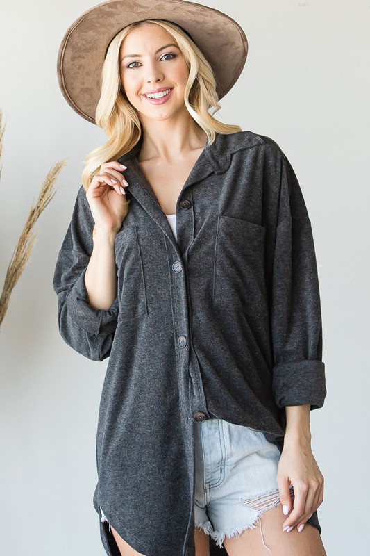 Knit Button Up Tunic, Charcoal