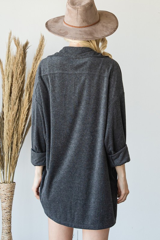 Knit Button Up Tunic, Charcoal