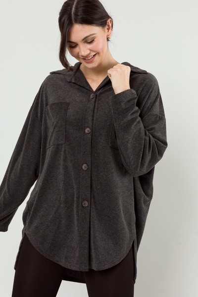 Knit Button Up Tunic, Charcoal