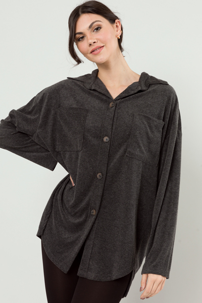 Knit Button Up Tunic, Charcoal