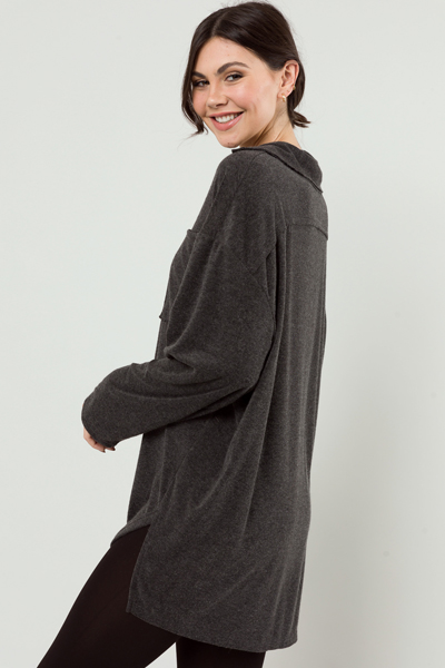 Knit Button Up Tunic, Charcoal