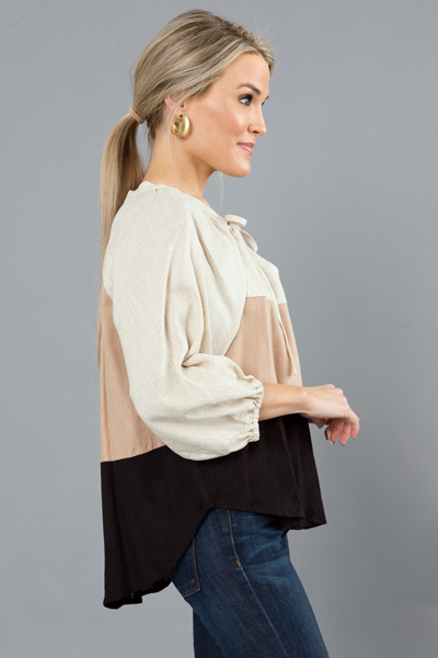 Linen Colorblock Top, Latte