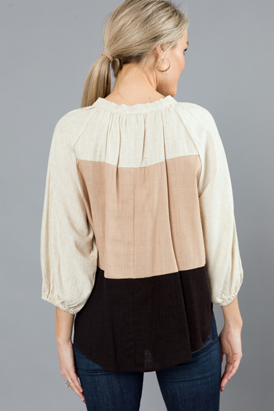 Linen Colorblock Top, Latte