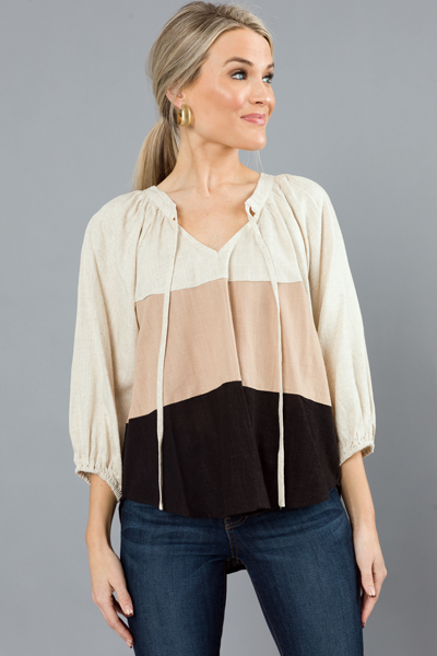 Linen Colorblock Top, Latte