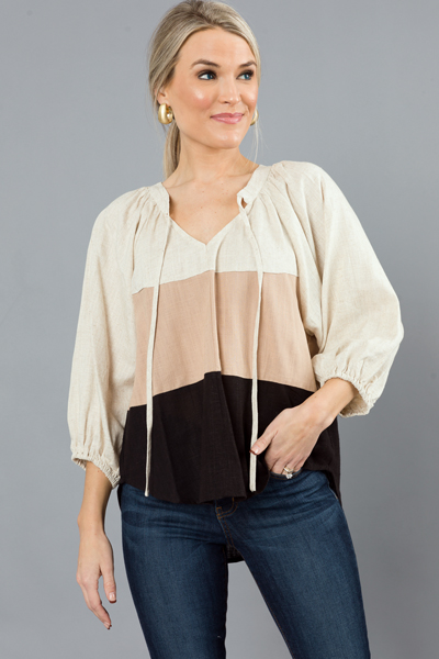 Linen Colorblock Top, Latte