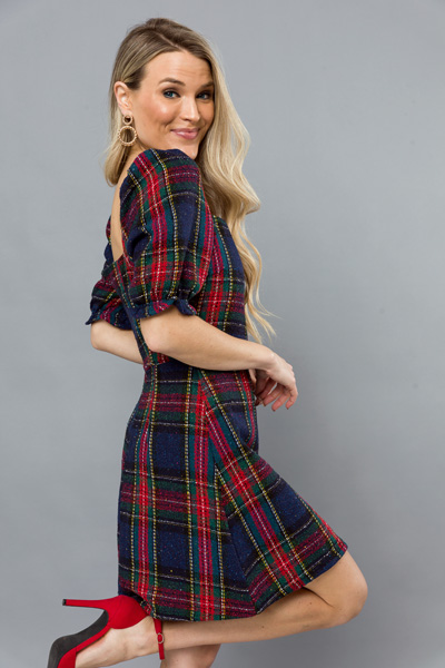 Navy and best sale red plaid dress