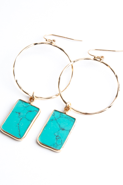 Rectangle Stone Dangle Earring, Turquoise